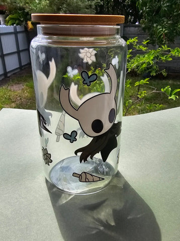 Hollow Knight Glass Cups With Bamboo Lids And Straws, 16Oz Glass Cup
