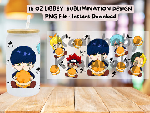 Mashle 16oz Libbey glass can wrap, PNG, Download, anime, Cartoon, Chibi, Kawaii, sublimation, UV DTF, Spooky Season