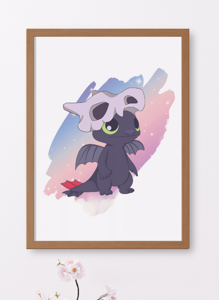 Missing Tooth Dragon with Skull Art Print
