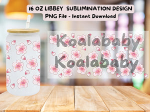 Anime Kawaii Cute Cherry Blossom Glass Cup, light pink  Print 16oz Libbey glass can wrap, PNG, Download,    sublimation, UV DTF, Christmas