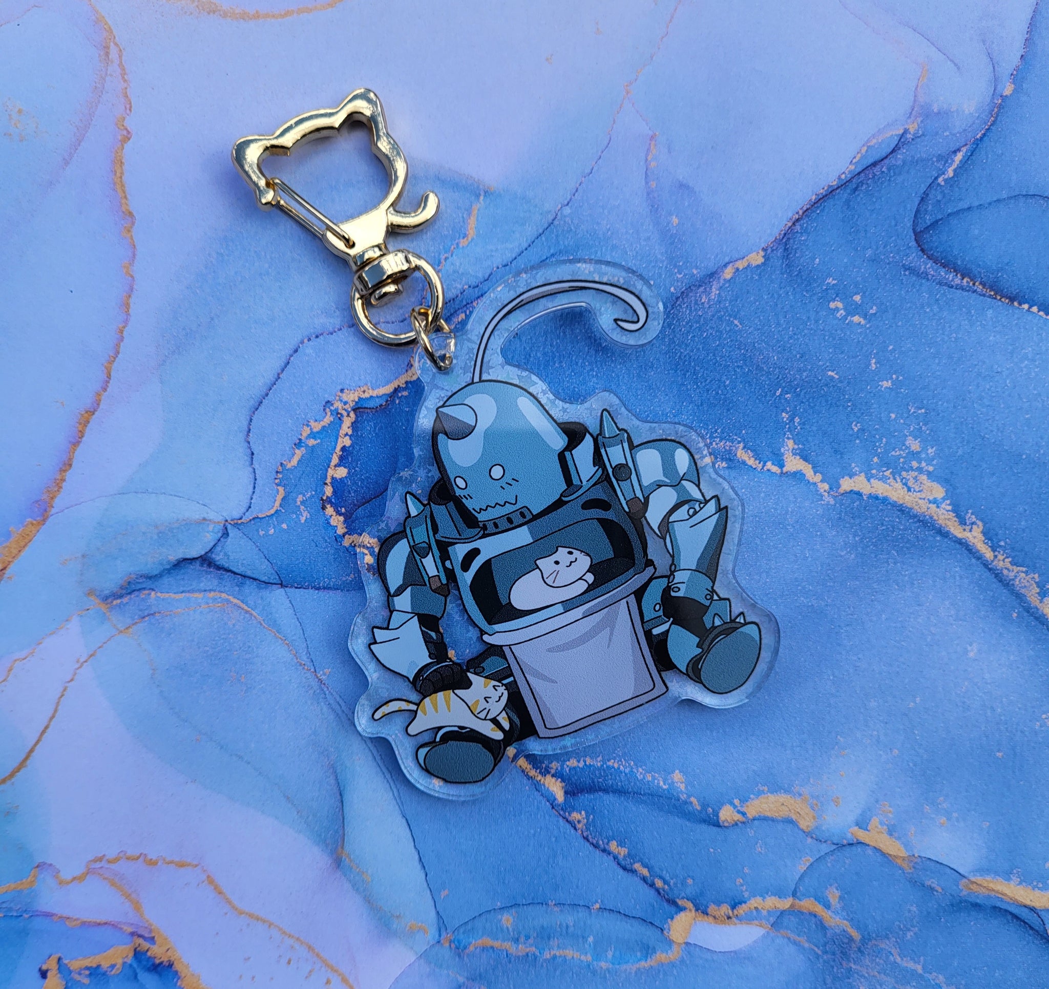 Anime Robot Petting Cat Keychain