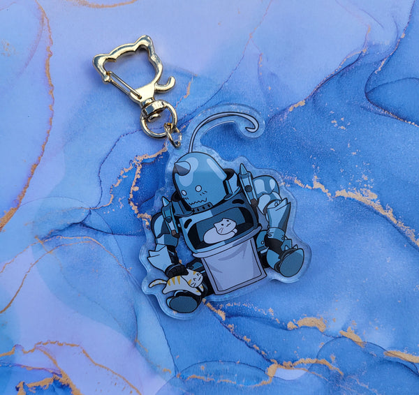 Anime Robot Petting Cat Keychain